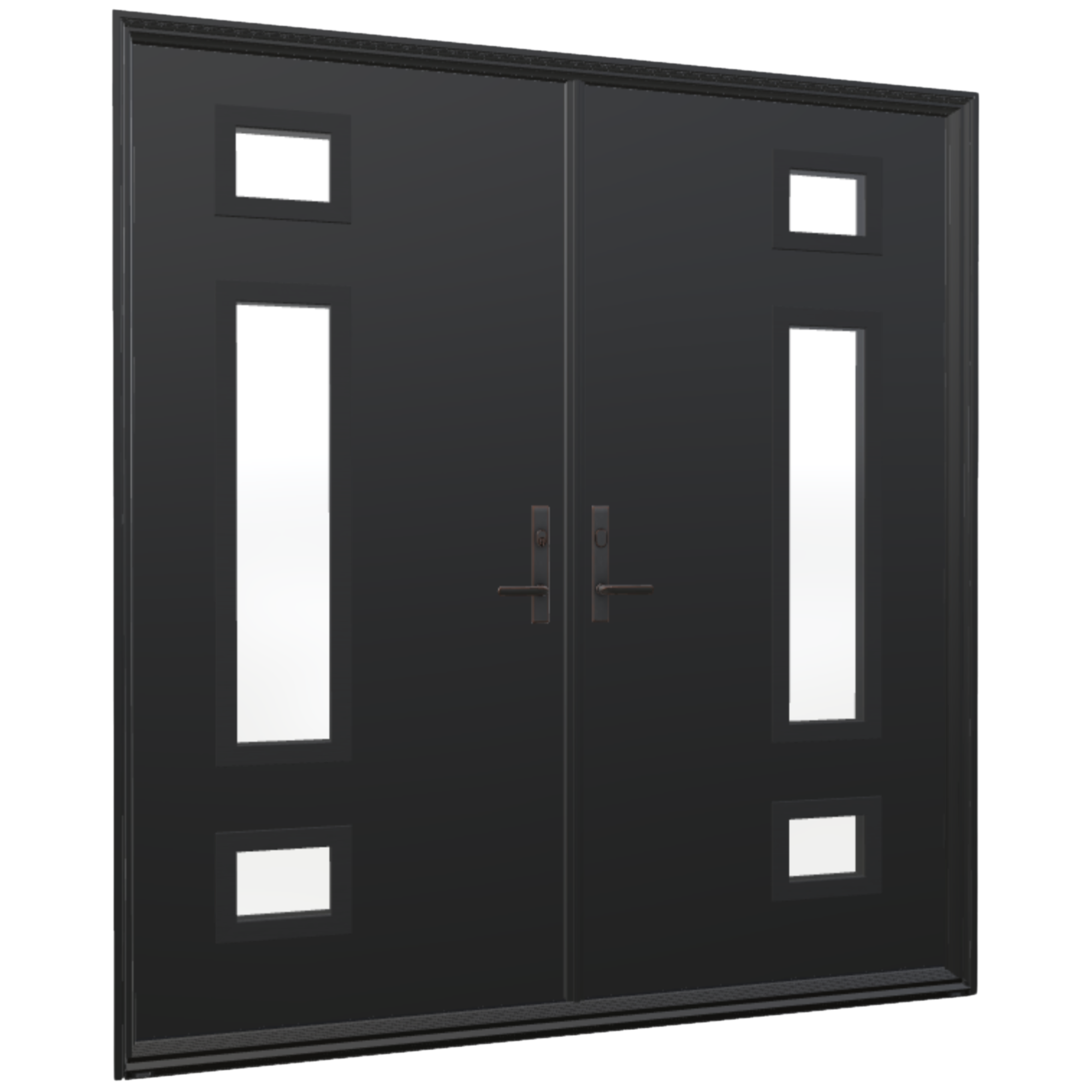 A Ensemble double entry door with modern windows in the door panel.