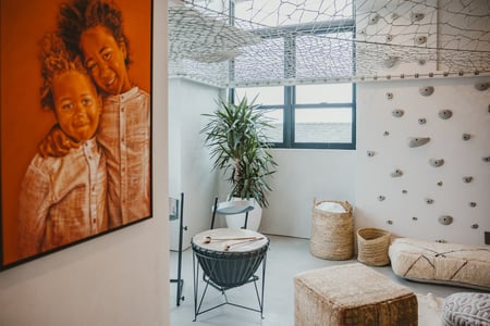 The playroom and climbing wall in Breegan Jane's house.