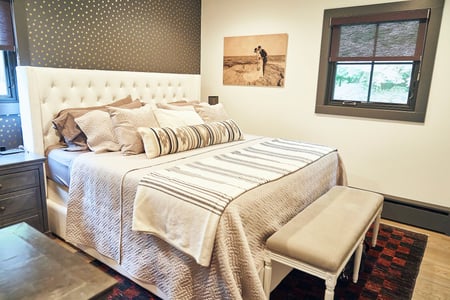 Another view of the bedroom. This shows a bed.