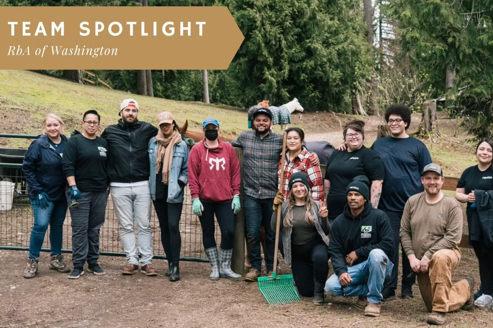 Renewal by Andersen of Washington team poses for a photo at Equine Rescue Center.